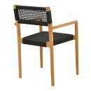 Πολυθρόνα Lengan pakoworld σκελετός teak ξύλο σε φυσική απόχρωση-μαύρο σχοινί 54x52x80εκ