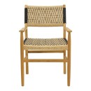 Πολυθρόνα Fermilo pakoworld σκελετός teak ξύλο με pe σχοινί σε φυσική-μαύρη απόχρωση 55x67x86εκ