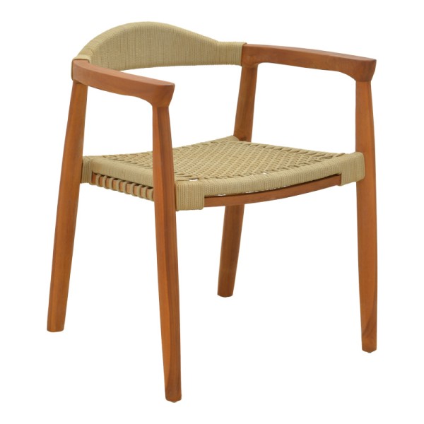 Πολυθρόνα Ganny pakoworld teak ξύλο και pe σχοινί σε φυσική απόχρωση 61x58x71εκ