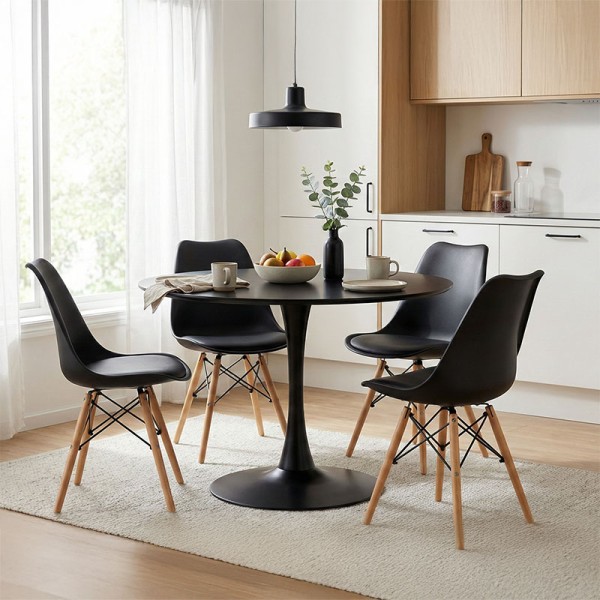 Τραπεζαρία Gaston-Balou pakoworld σετ 5τεμ pp-mdf σε μαύρη-φυσικό απόχρωση Φ100x73εκ