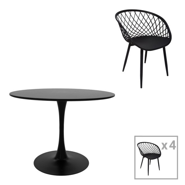 Τραπεζαρία Ezra-Balou pakoworld σετ 5τεμ pp-mdf σε μαύρη απόχρωση Φ100x73εκ