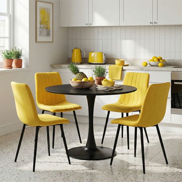 Τραπεζαρία Balou-Noor pakoworld σετ 5τεμ MDF μαύρο-κιτρινο Φ100x73εκ