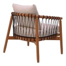 Πολυθρόνα Haribo pakoworld φυσικό teak ξύλο-μαύρο σχοινί-λευκο μαξιλάρι 80x76x72εκ