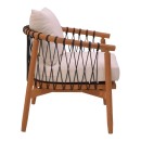 Πολυθρόνα Haribo pakoworld φυσικό teak ξύλο-μαύρο σχοινί-λευκο μαξιλάρι 80x76x72εκ