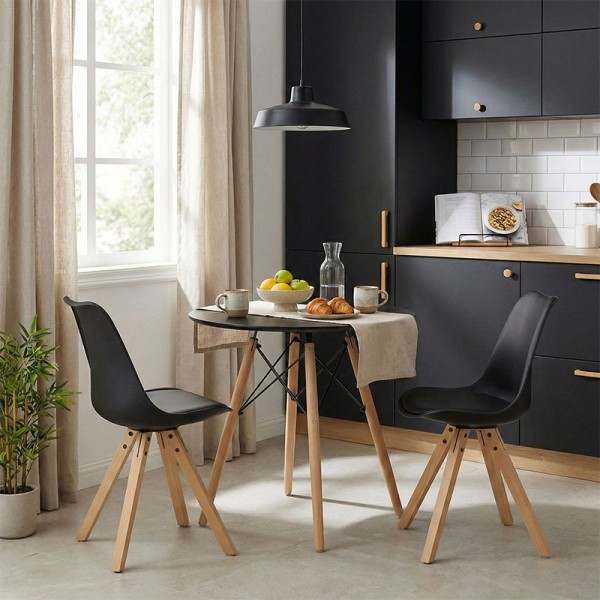 Τραπεζαρία Julita-Caron pakoworld σετ 3τεμ mdf σε μαύρη-φυσική απόχρωση Φ60x73εκ