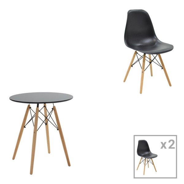 Τραπεζαρία Julita pakoworld σετ 3τεμ MDF μαύρο-ξύλο οξιάς σε φυσική απόχρωση Φ60x73εκ