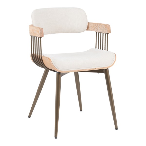 Πολυθρόνα Cameo pakoworld μέταλλο μπρονζέ-white-wash ξύλο-μπέζ ύφασμα 53x49.5x75.5εκ
