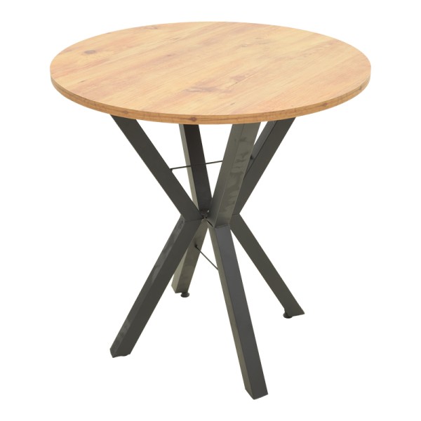 Τραπέζι Rogue pakoworld φυσική απόχρωση με μαύρα μεταλλικά πόδια Φ70x72εκ