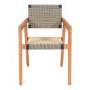 Πολυθρόνα Salama pakoworld σκελετός teak ξύλο σε φυσική απόχρωση και κρεμ-μαύρο pe σχοινί 57x60x85εκ