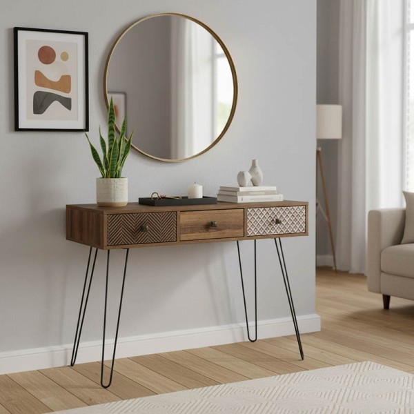 Κονσόλα Boho pakoworld καρυδί με μεταλλικά πόδια 100x50,5x74,5εκ