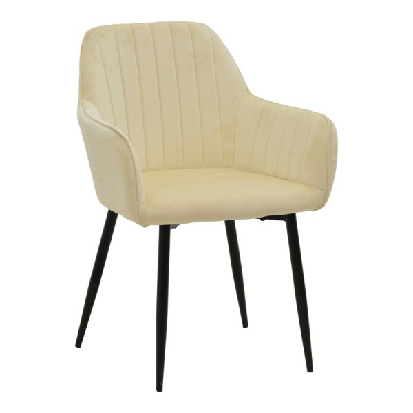 Πολυθρόνα Noor pakoworld μπεζ βελούδο με πόδι μετάλλου σε μαύρη απόχρωση 58x58x86εκ | Συσκευασία 2 τμχ