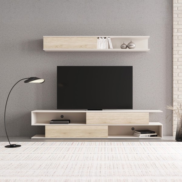 Σύνθετο σαλονιού Brick pakoworld σε sonoma oak-κρεμ απόχρωση 240x40x50.4εκ