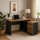 Γραφείο επαγγελματικό με δεξιά γωνία Oscar pakoworld μελαμίνη σε καρυδί-ανθρακί απόχρωση140x120x76εκ