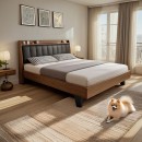 Κρεβάτι Frankly pakoworld mdf-pu σε καρυδί-μαύρο απόχρωση 150x200εκ