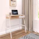 Γραφείο εργασίας Rezio pakoworld με ράφι και συρτάρι σε oak-λευκή απόχρωση με λευκό μεταλλικό σκελετό 75x45x76εκ