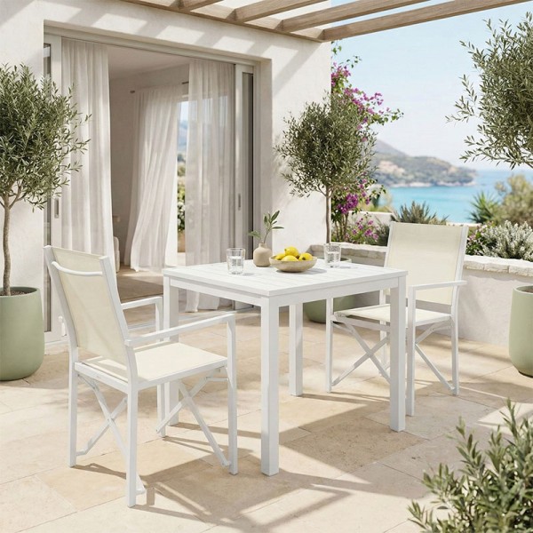 Τραπεζαρία Zacreta- Kliton σετ 3τεμ pakoworld αλουμίνιο σε λευκή απόχρωση 80x80x74εκ