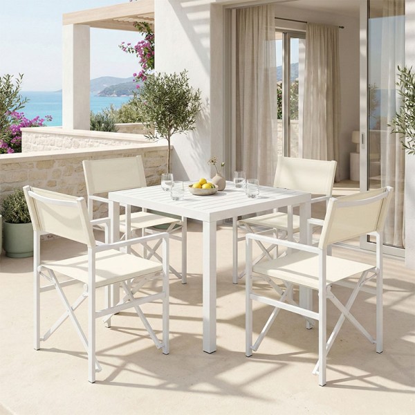 Τραπεζαρία Zacreta-Kliton σετ 5τεμ pakoworld αλουμίνιο σε λευκή απόχρωση 80x80x74εκ