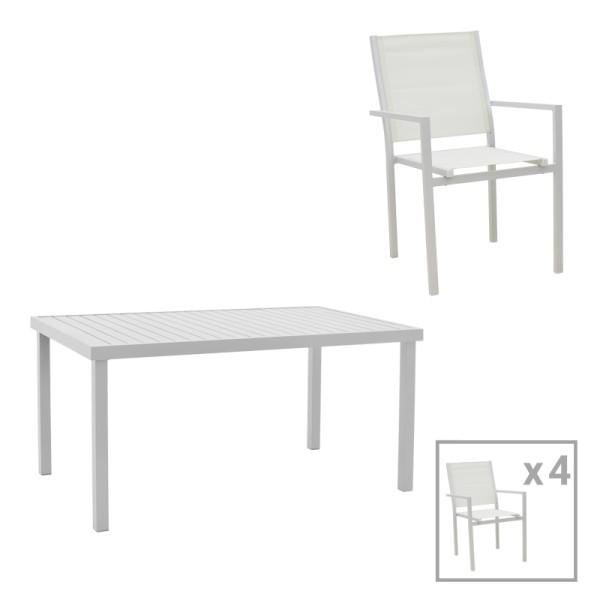 Τραπεζαρία Zacreta-Kliton σετ 5τεμ pakoworld αλουμίνιο σε λευκή απόχρωση 150x80x74εκ