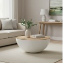 Τραπέζι σαλονιού Coffelty Inart μασίφ ξύλο ακακίας - λευκό μέταλλο Φ90x40εκ