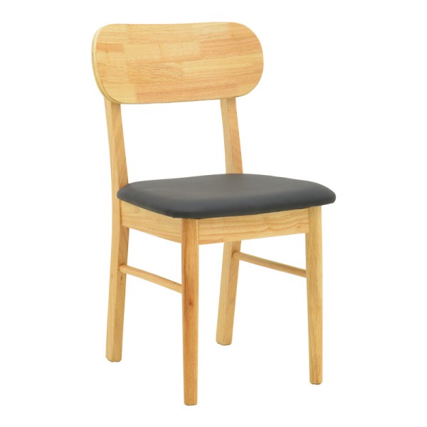 Καρέκλα Bedona pakoworld rubberwood σε φυσική απόχρωση με μαύρο pu μαξιλάρι 47x46x80εκ | Συσκευασία 2 τμχ