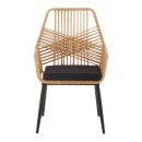 Τραπεζαρία Naoki-Tanish σετ 3 τεμ pakoworld μέταλλο μαύρο-pe φυσικό-γυαλί 80x80x78εκ