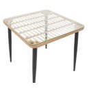 Τραπεζαρία Naoki-Tanish σετ 3 τεμ pakoworld μέταλλο μαύρο-pe φυσικό-γυαλί 80x80x78εκ