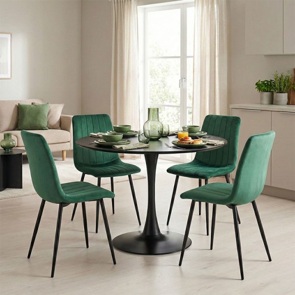 Τραπεζαρία Balou-Noor pakoworld σετ 5τεμ MDF μαύρο-κυπαρισσι Φ120x73εκ