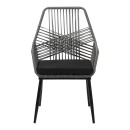 Πολυθρόνα Tanish pakoworld pe rattan σε γκρι απόχρωση με μαύρα μεταλλικά πόδια 58x58.5x87εκ