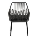 Πολυθρόνα Tanish pakoworld pe rattan σε γκρι απόχρωση με μαύρα μεταλλικά πόδια 58x58.5x87εκ