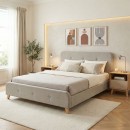 Κρεβάτι διπλό Restel pakoworld ύφασμα γκρι-μπεζ 160x200εκ