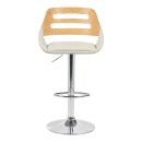 Σκαμπό μπαρ Fern pakoworld πτυσσόμενο-περιστρεφόμενο μπεζ pu- ξύλο γκρι- μέταλλο χρωμίου 50x48.5x89-110.5εκ