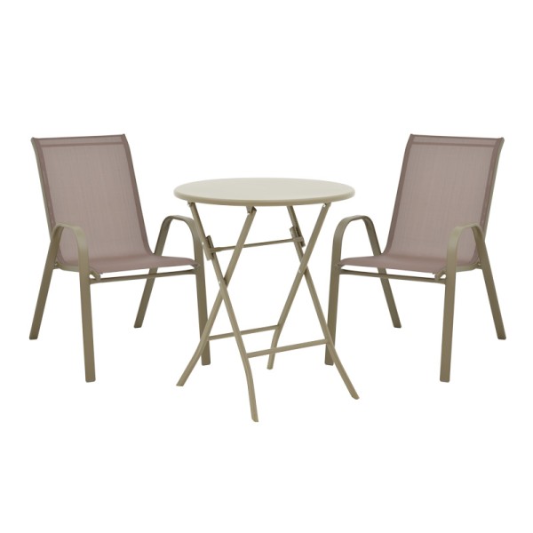 Τραπεζαρία Albero-Calan pakoworld 3τεμ μέταλλο σε σαμπανιζέ απόχρωση Φ60x70εκ