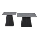 Τραπέζια σαλονιού Square pakoworld σετ 2 τεμ βάση μέταλλο σε μαύρη-sintered stone σε γκρι μαρμάρου