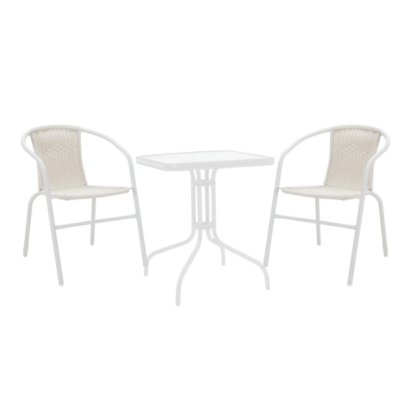 Τραπεζαρία Watson-Obbi pakoworld σετ 3τεμ μέταλλο λευκό- γυαλί 70x70x70εκ