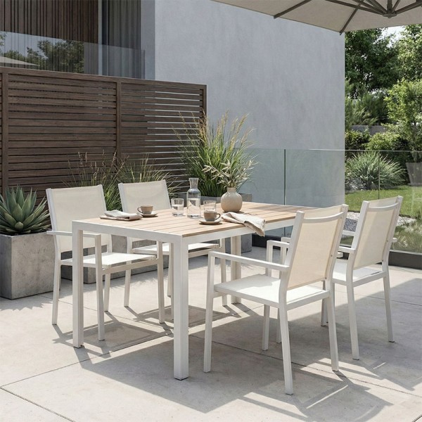 Τραπεζαρία Zacreta-Nares σετ 5τεμ pakoworld λευκό-φυσικό 140x80x72.5εκ