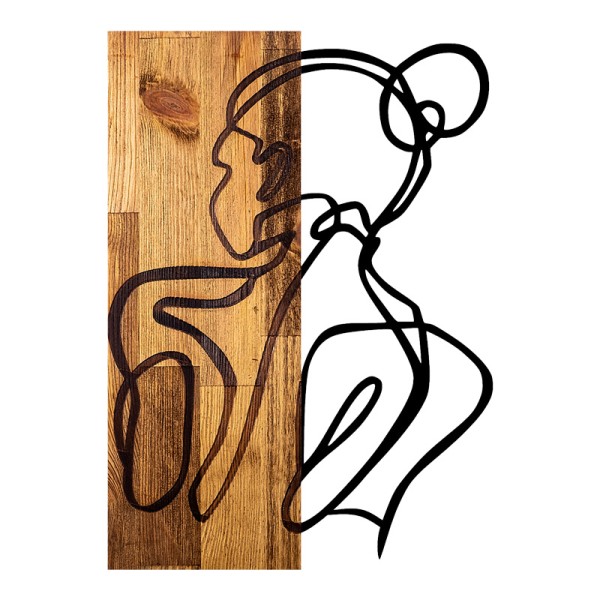 Διακοσμητικό τοίχου Womanel pakoworld ξύλο πεύκου σε φυσική απόχρωση με μαύρο μέταλλο 35x3x50εκ