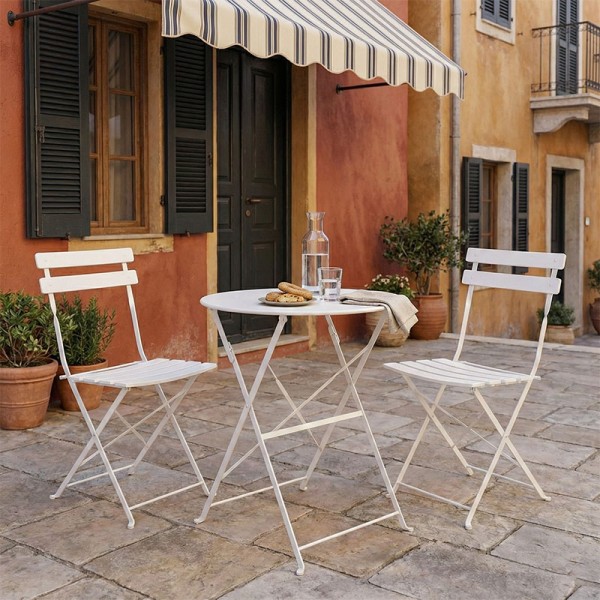 Τραπεζαρία Bistro pakoworld σετ 3τεμ μεταλλική αναδιπλούμενη σε λευκή απόχρωση Φ60x71εκ