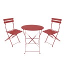 Τραπεζαρία Bistro pakoworld σετ 3τεμ μεταλλική αναδιπλούμενη σε terracotta απόχρωση Φ60x71εκ