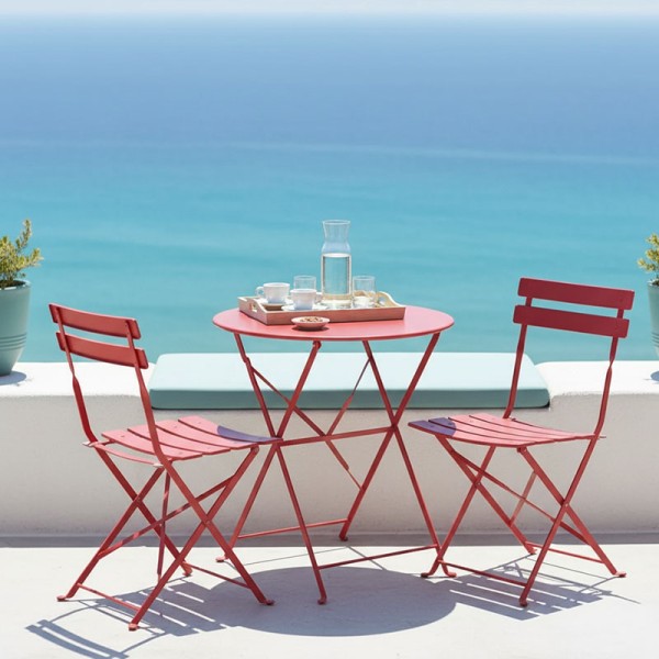 Τραπεζαρία Bistro pakoworld σετ 3τεμ μεταλλική αναδιπλούμενη σε terracotta απόχρωση Φ60x71εκ
