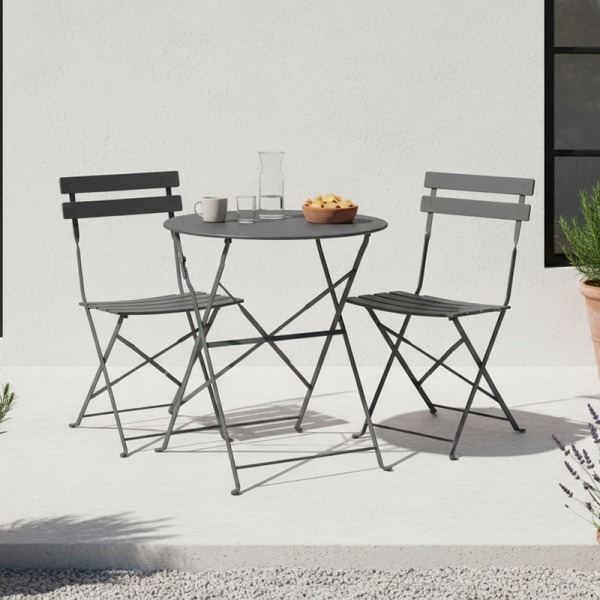 Τραπεζαρία Bistro pakoworld σετ 3τεμ μεταλλική αναδιπλούμενη σε ανθρακί απόχρωση Φ60x71εκ