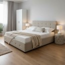 Κρεβάτι Roi pakoworld με αποθηκευτικό χώρο ύφασμα εκρού 160x200εκ
