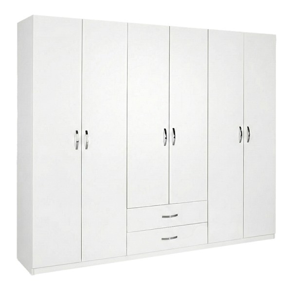 Ντουλάπα ρούχων Dormie pakoworld εξάφυλλη με συρτάρια σε λευκή απόχρωση 206x52x213εκ