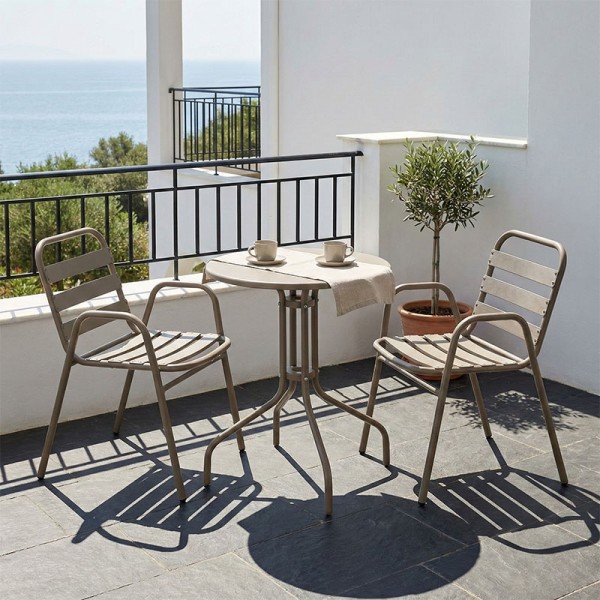 Tραπεζαρία Sussie-Vergo pakoworld σετ 3τεμ σαμπανιζέ μέταλλο-αλουμίνιο Φ60x70εκ