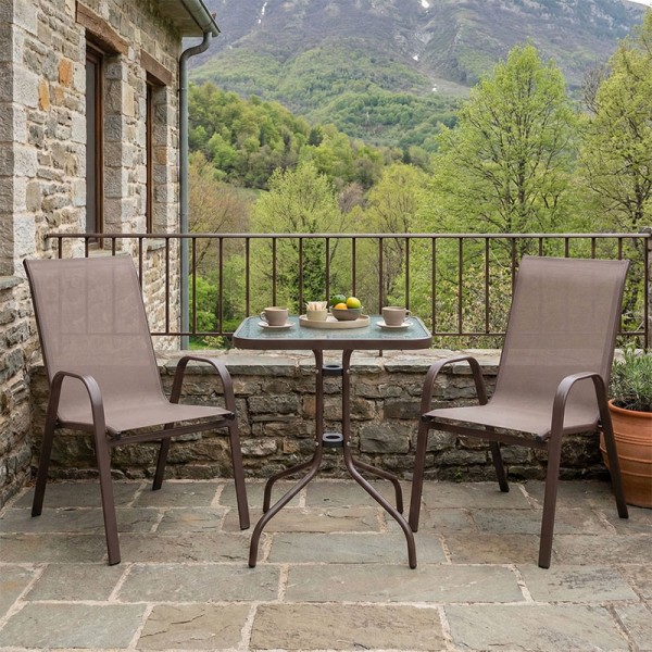 Τραπεζαρία Watson-Calan σετ 3τεμ pakoworld μέταλλο-textilene καφέ 60x60x70εκ