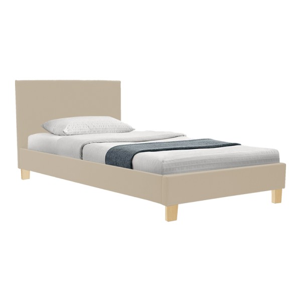Κρεβάτι Nevil pakoworld ύφασμα εκρού με ξύλινο πόδι σε φυσική απόχρωση 90x190εκ
