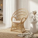 Πολυθρόνα Boloni Inart με μπεζ μαξιλάρι-φυσικό rattan 96x70x120εκ