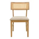 Καρέκλα Raffles pakoworld rubberwood με pe rattan και γκρι μπεζ ύφασμα 47x48x83.5εκ | Συσκευασία 2 τμχ