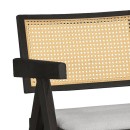 Πολυθρόνα Winslow pakoworld ξύλο rubberwood μαύρο-pvc rattan φυσικό-ύφασμα γκρι | Συσκευασία 2 τμχ