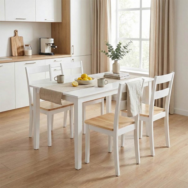 Tραπεζαρία επεκτεινόμενη Mabor-York pakoworld σετ 5τεμ ξύλο σε λευκή απόχρωση 120-150x80x73,8εκ