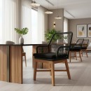 Πολυθρόνα Elaiza pakoworld teak ξύλο και συνθετικό σχοινί σε φυσική-μαύρη απόχρωση με μαξιλάρι 58x60x90εκ